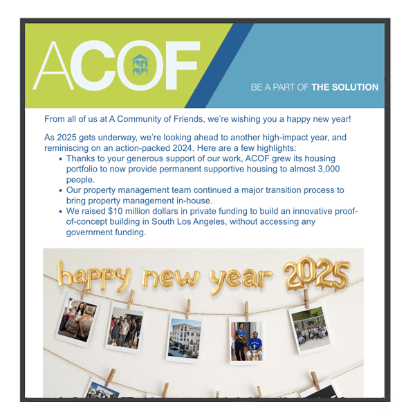 A Happy New Year in 2025 with Permanent Supportive Housing help to be part of the solution-ACOF 